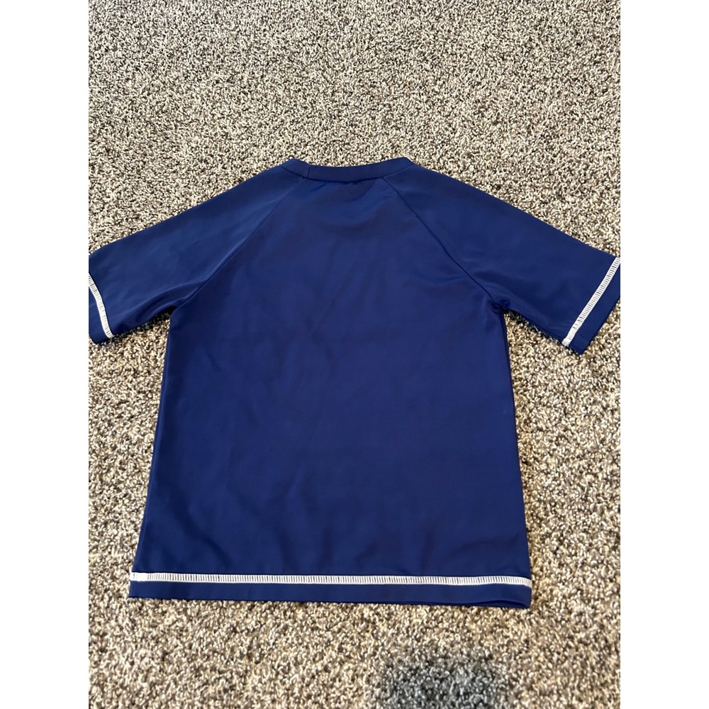Bb17 Janie and Jack Boys Navy Blue Rash Guard Swim Shirt White Trim Size 4 - Picture 3 of 3